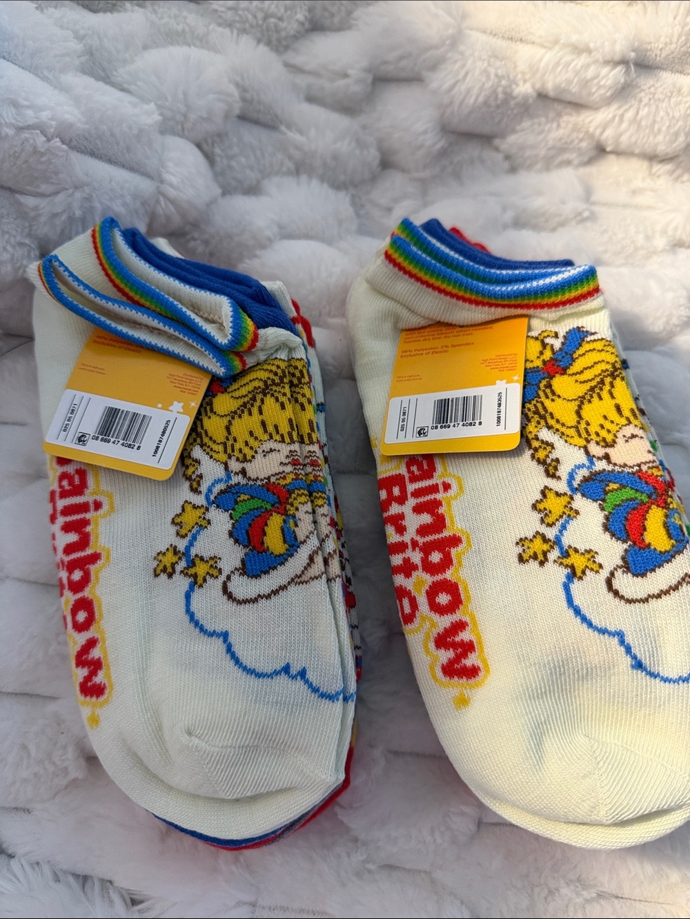 Rainbow Brite Cream Ankle Socks with Rainbow Trim